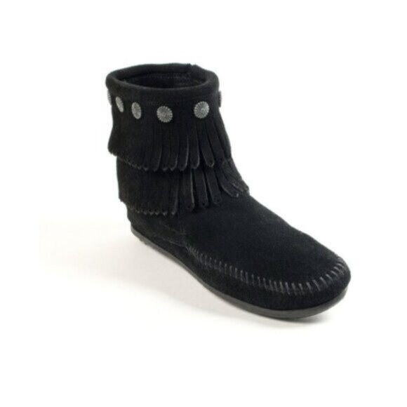 Minnetonka Double Fringe Suede Ankle Boots - Picture 5 of 12